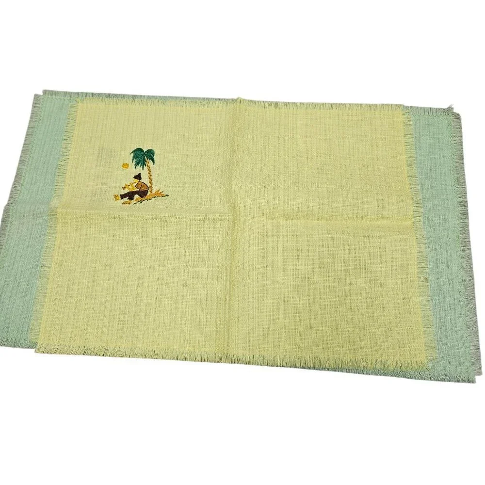 8 Vintage‎ Tropical Themed Linen Napkins Placemat Multicolor Needle Cross Stitch